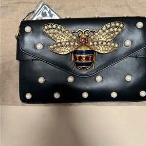 Gucci Broadway Pearly Bee Shoulder Bag Embellished Leather Mini